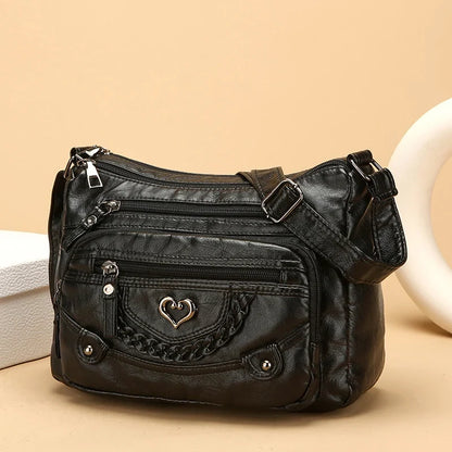 Women’s Multi-Pocket Leather-Look Crossbody Bag