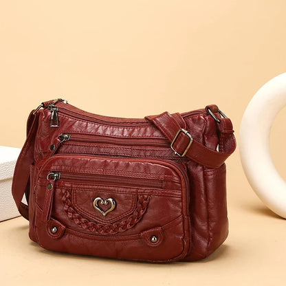 Women’s Multi-Pocket Leather-Look Crossbody Bag
