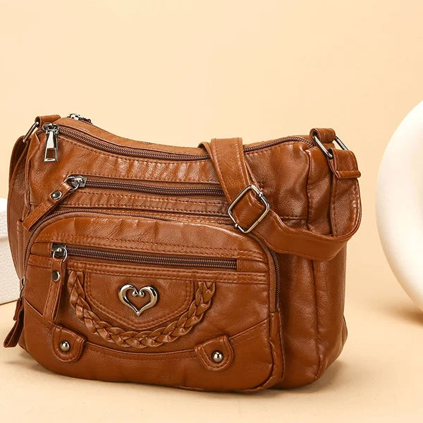 Women’s Multi-Pocket Leather-Look Crossbody Bag