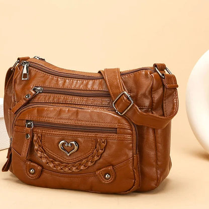 Women’s Multi-Pocket Leather-Look Crossbody Bag