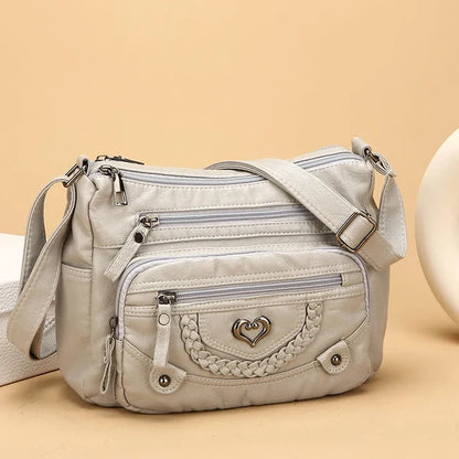 Women’s Multi-Pocket Leather-Look Crossbody Bag