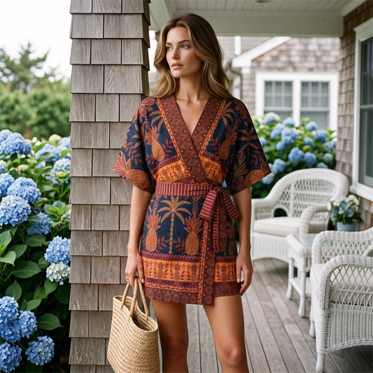Women’s Tropical Print V-Neck Wrap Romper