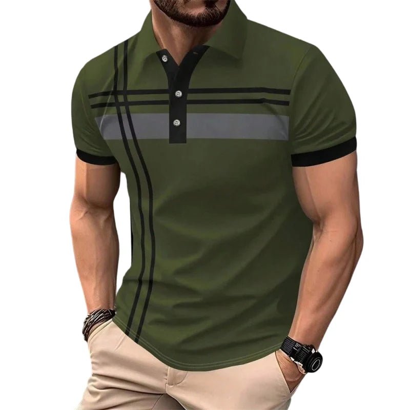 Men's Geometric Stripe Polo Shirt
