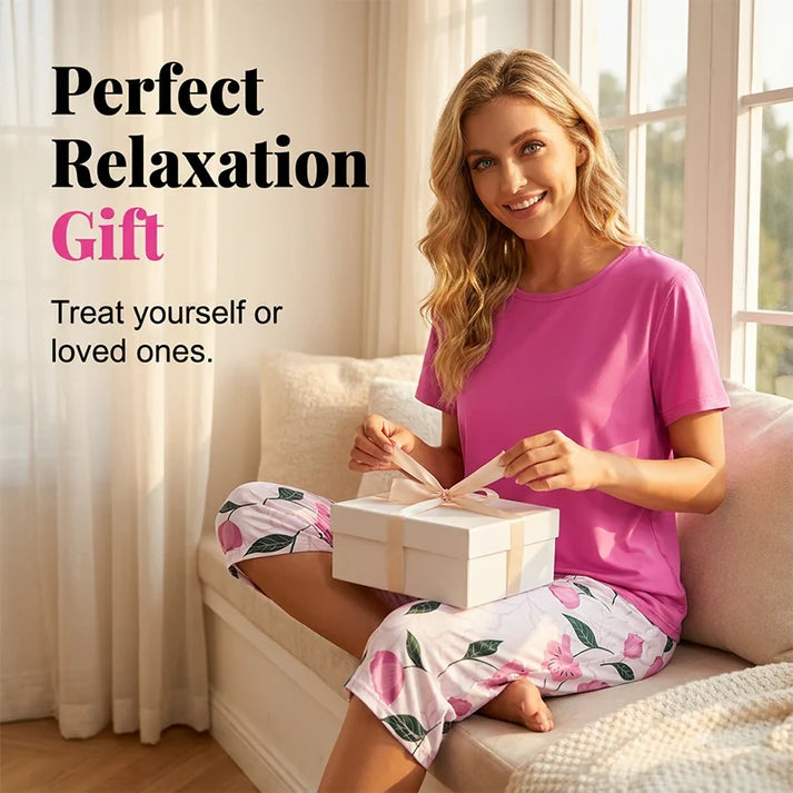 Women's 2-Piece Short-Sleeve Top and Pants Lounge Set