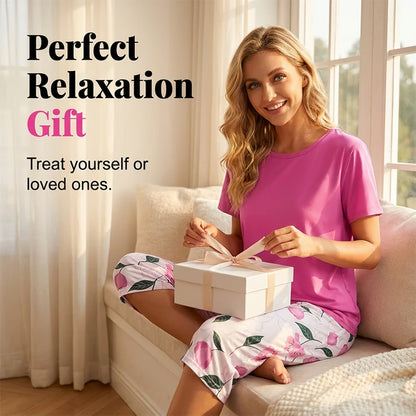 Women's 2-Piece Short-Sleeve Top and Pants Lounge Set
