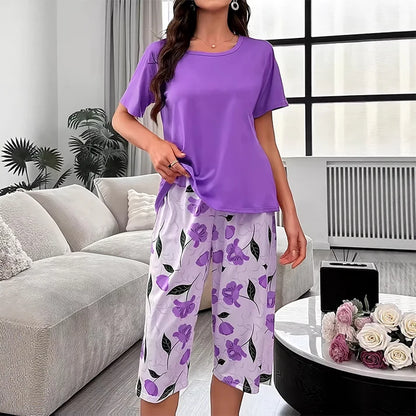 Women's 2-Piece Short-Sleeve Top and Pants Lounge Set