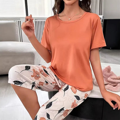 Women's 2-Piece Short-Sleeve Top and Pants Lounge Set