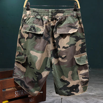 Men’s Distressed Camo Cargo Shorts