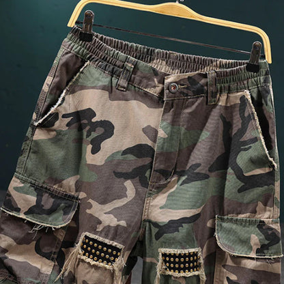 Men’s Distressed Camo Cargo Shorts