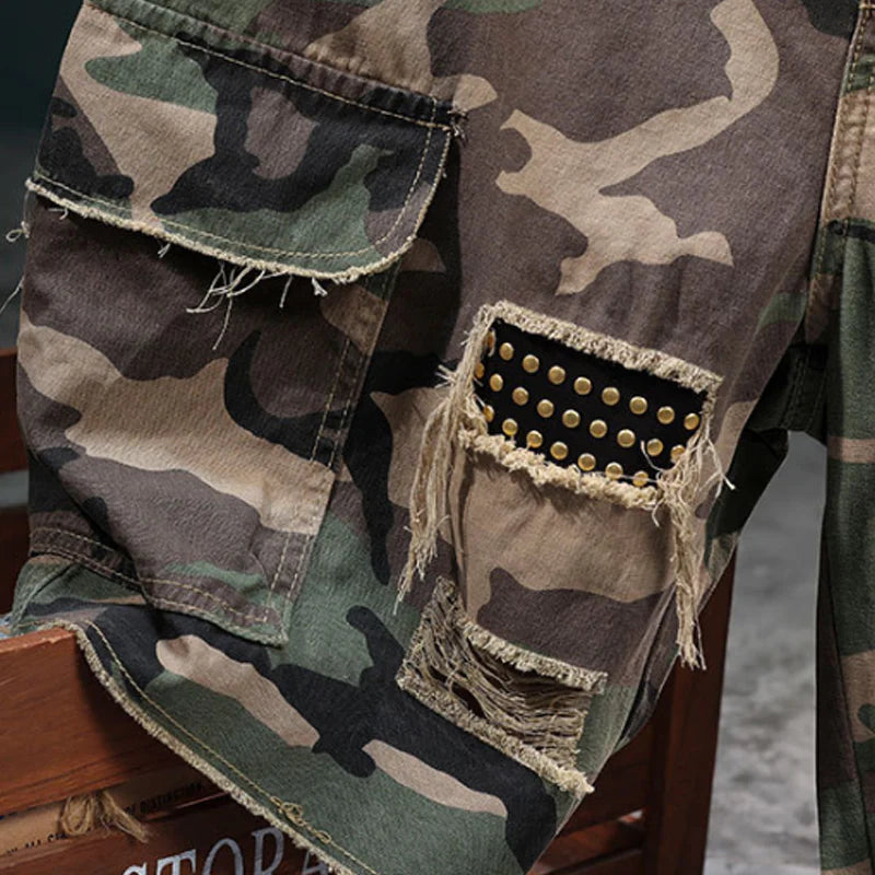 Men’s Distressed Camo Cargo Shorts