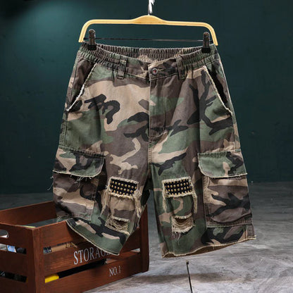 Men’s Distressed Camo Cargo Shorts