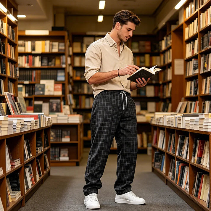 Men's Plaid Drawstring Pants