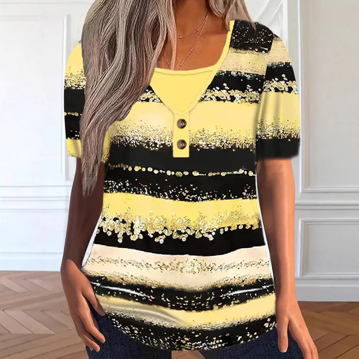 Women’s Printed Henley Casual Top