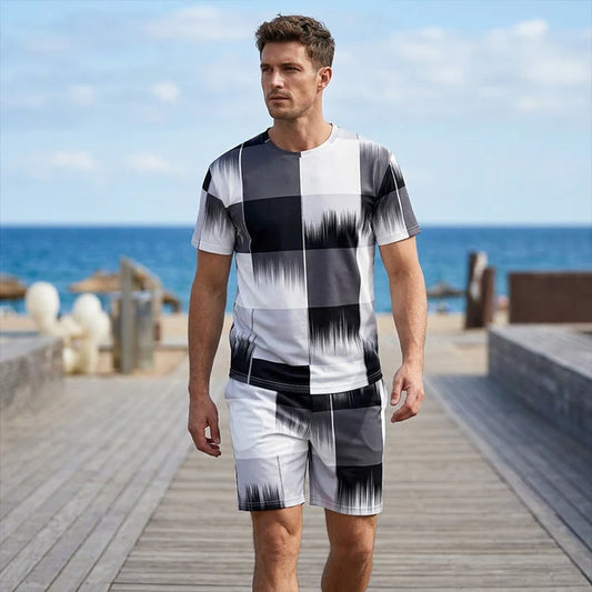 Men's Abstract Print Short Set