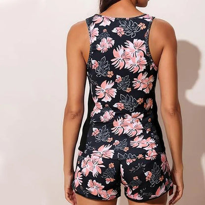 Printed Tank Top and Shorts Swimsuit Set