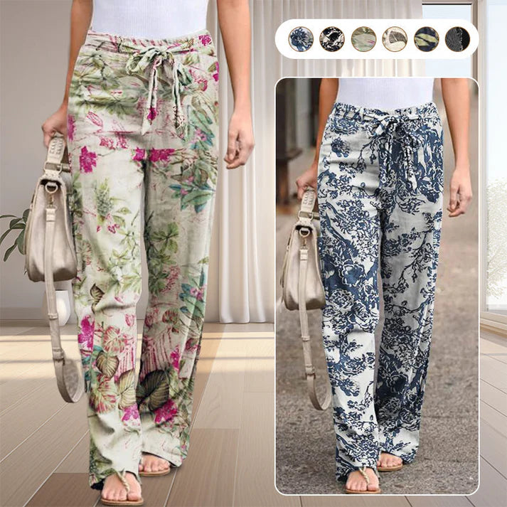 Women's Floral Drawstring Wide-Leg Pants