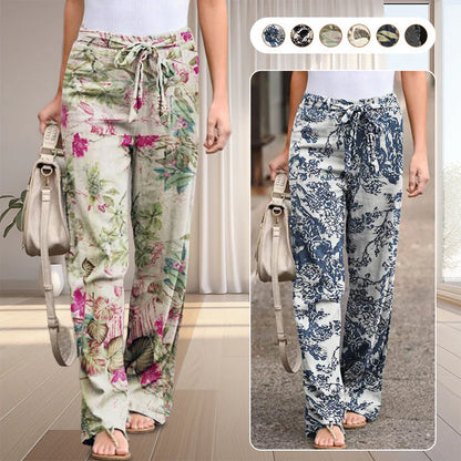 Women's Floral Drawstring Wide-Leg Pants