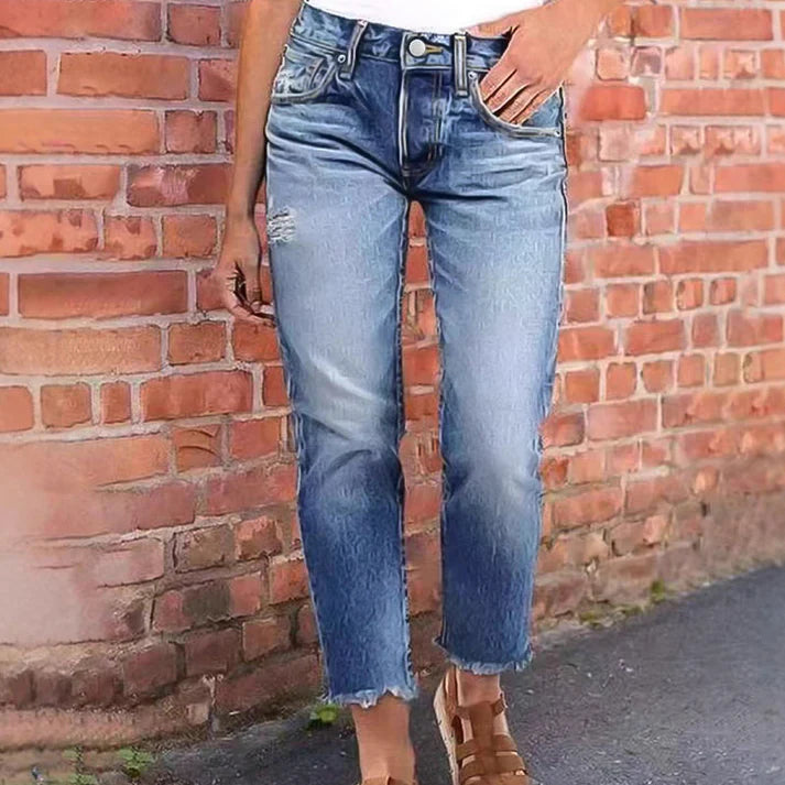 Women's Distressed Straight-Leg Jeans