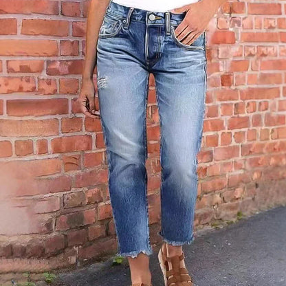 Women's Distressed Straight-Leg Jeans