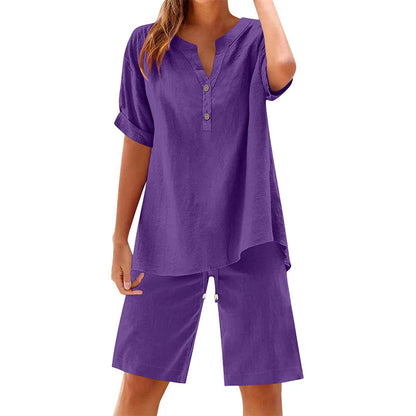 Women's Relaxed Linen Blend Lounge Set