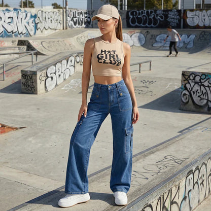 Women's High-Rise Wide-Leg Cargo Jeans