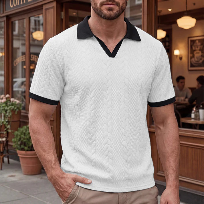 Men's Textured Knit Short Sleeve Polo Shirt