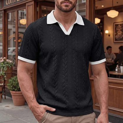 Men's Textured Knit Short Sleeve Polo Shirt