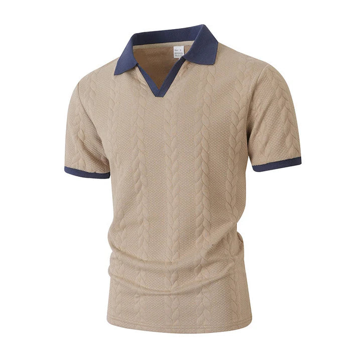 Men's Textured Knit Short Sleeve Polo Shirt