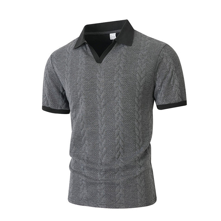 Men's Textured Knit Short Sleeve Polo Shirt