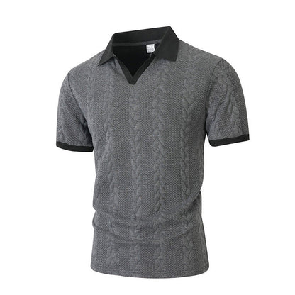 Men's Textured Knit Short Sleeve Polo Shirt