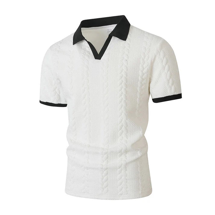 Men's Textured Knit Short Sleeve Polo Shirt