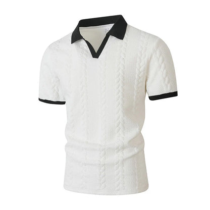 Men's Textured Knit Short Sleeve Polo Shirt