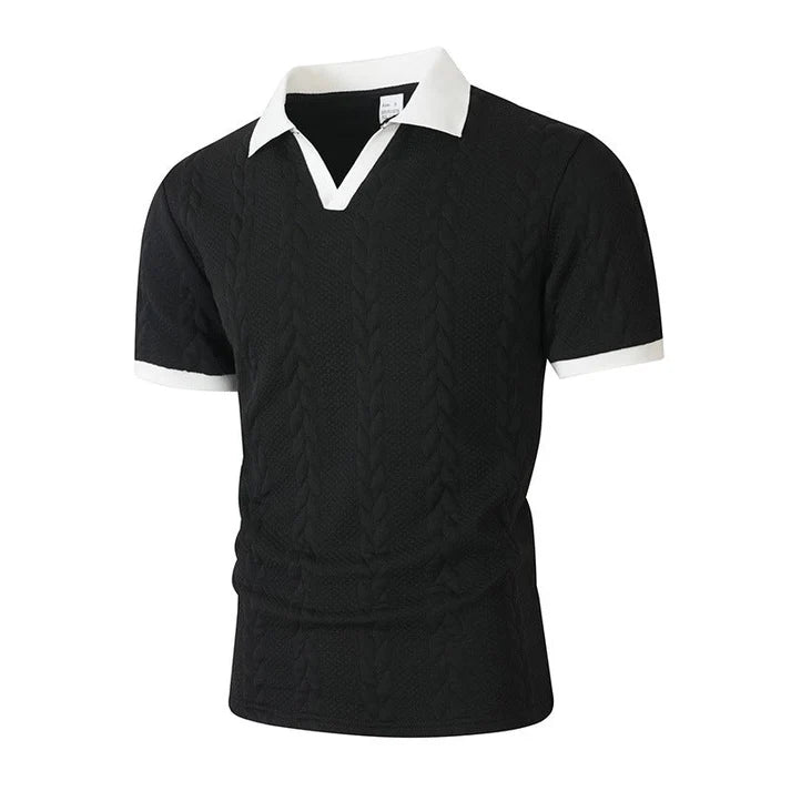 Men's Textured Knit Short Sleeve Polo Shirt