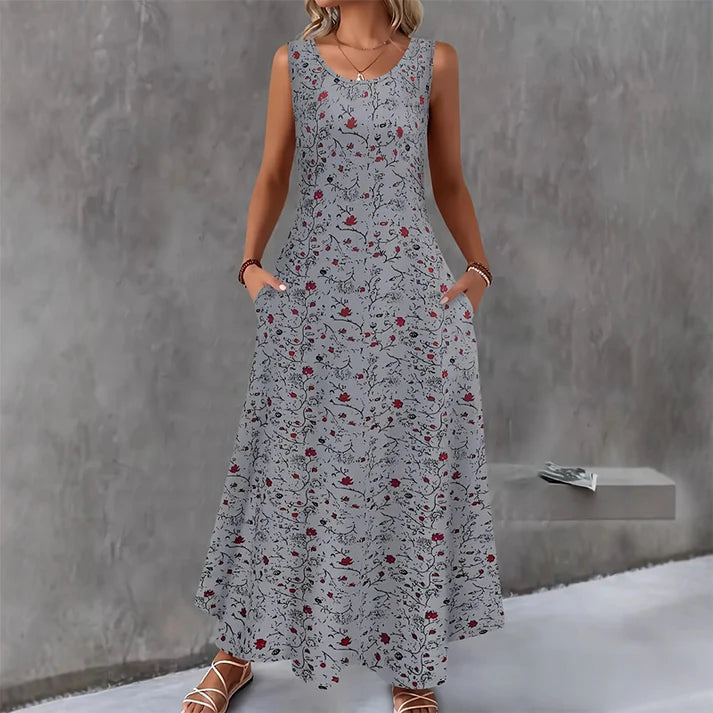 Women's Sleeveless Floral Print Maxi Dress