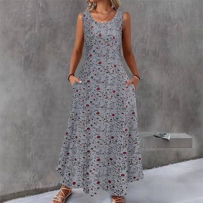 Women's Sleeveless Floral Print Maxi Dress