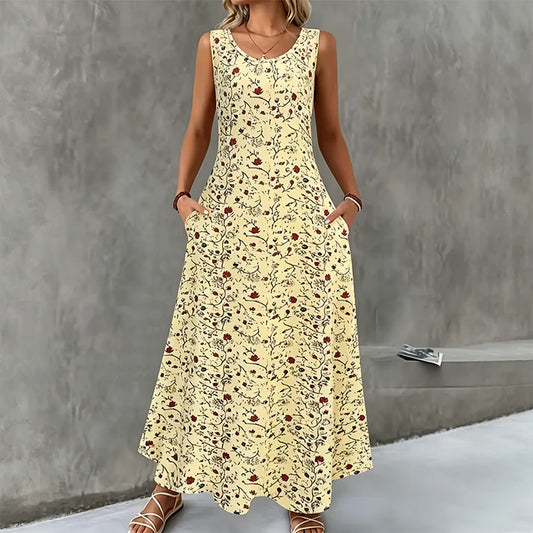 Women's Sleeveless Floral Print Maxi Dress