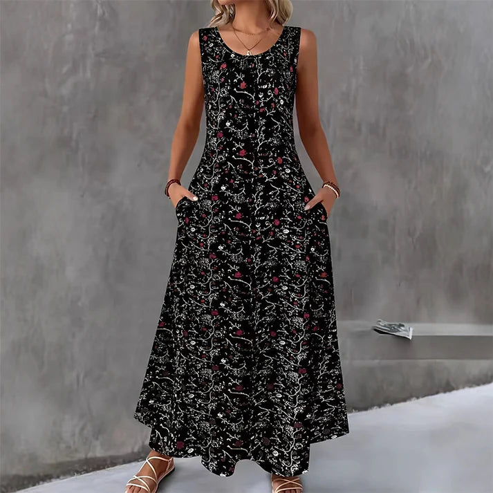 Women's Sleeveless Floral Print Maxi Dress