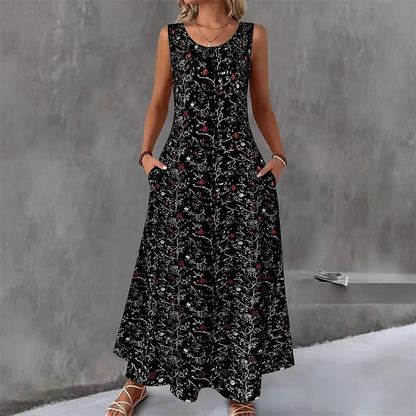 Women's Sleeveless Floral Print Maxi Dress
