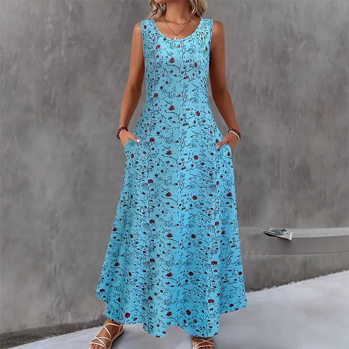 Women's Sleeveless Floral Print Maxi Dress