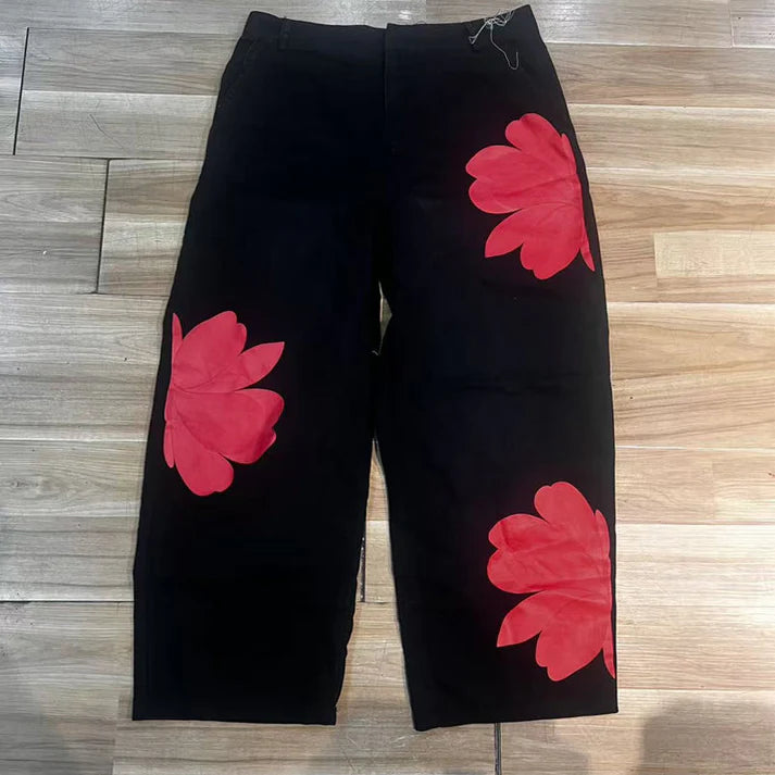 Women's Floral Print Wide Leg Cropped Jeans