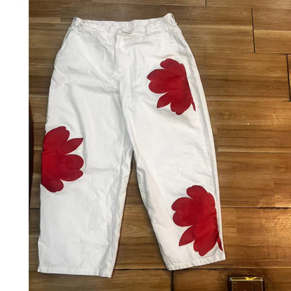 Women's Floral Print Wide Leg Cropped Jeans