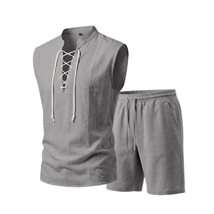Men's Lace-Up Sleeveless Shorts Set