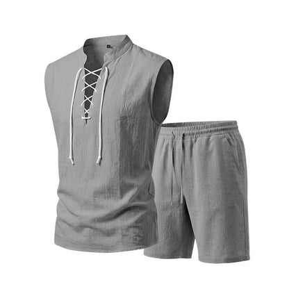 Men's Lace-Up Sleeveless Shorts Set