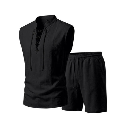 Men's Lace-Up Sleeveless Shorts Set