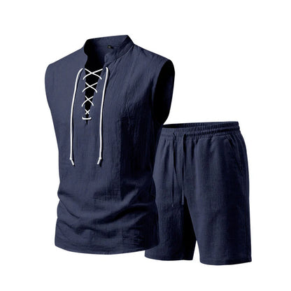 Men's Lace-Up Sleeveless Shorts Set