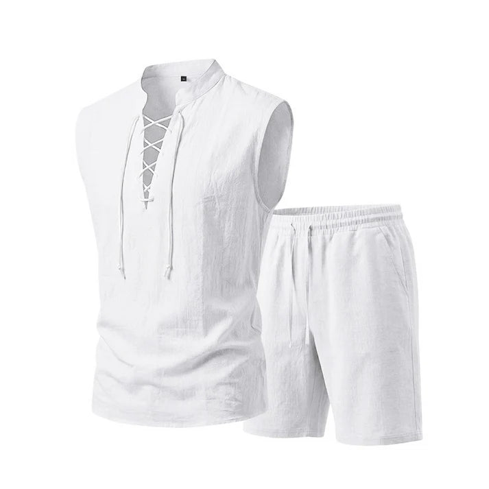 Men's Lace-Up Sleeveless Shorts Set
