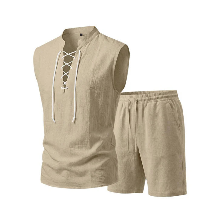 Men's Lace-Up Sleeveless Shorts Set