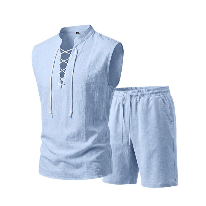 Men's Lace-Up Sleeveless Shorts Set