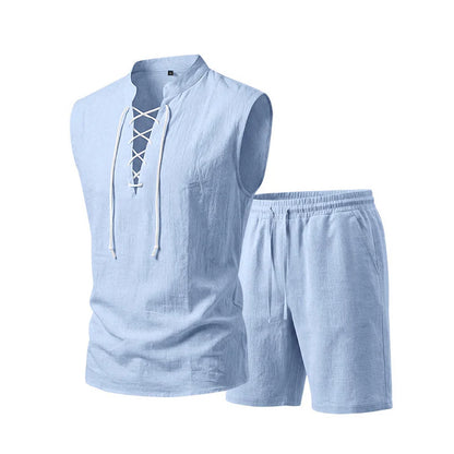 Men's Lace-Up Sleeveless Shorts Set