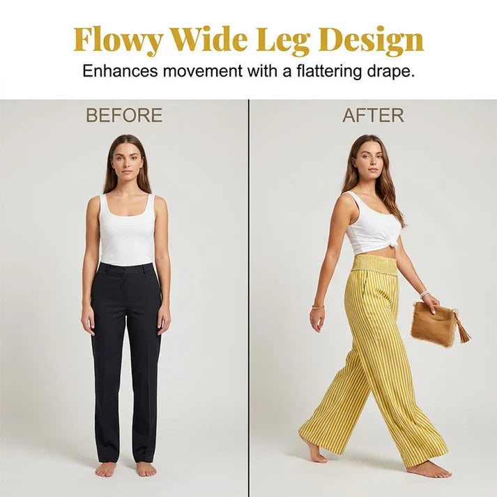 Women's Striped Elastic Waist Pants